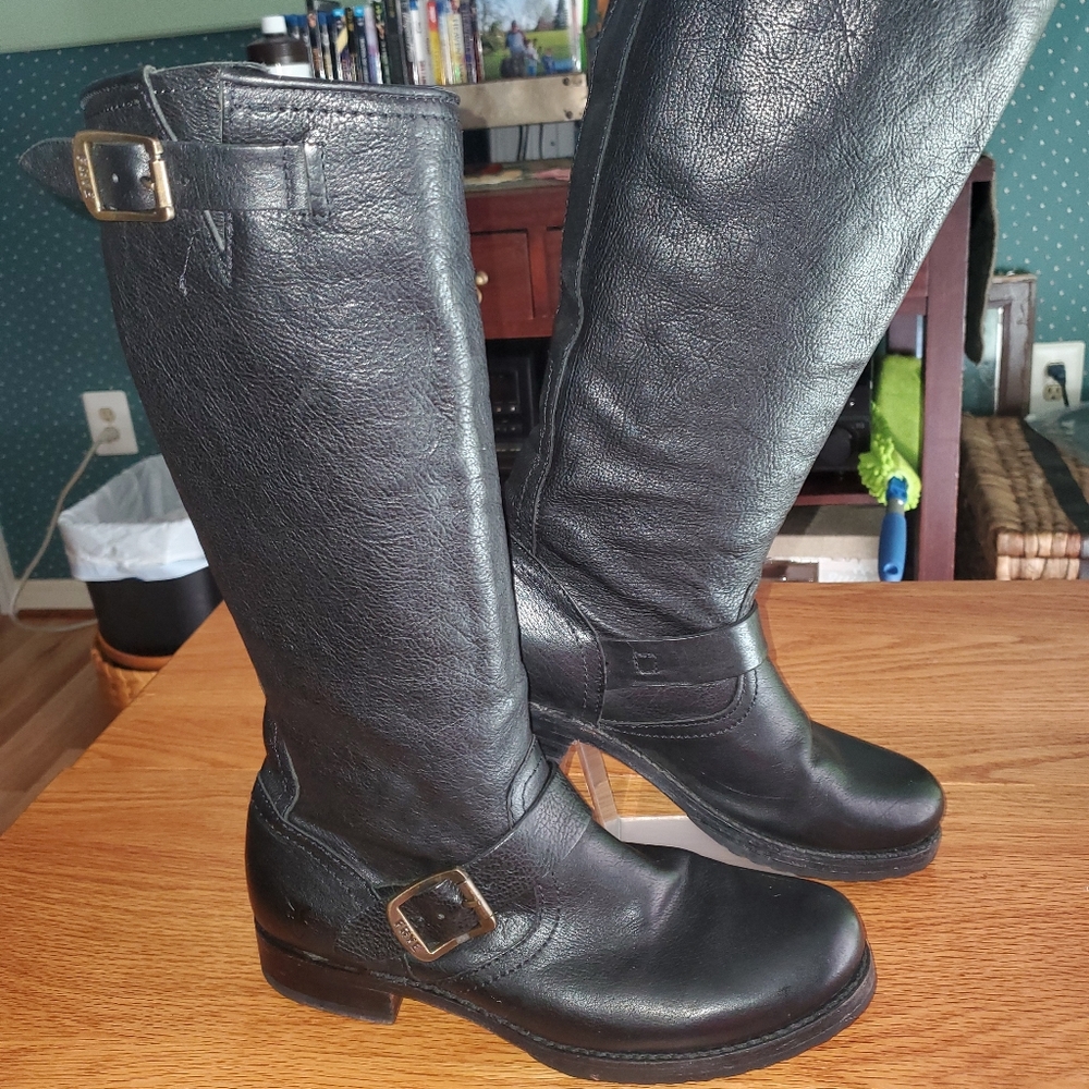 💜 FRYE MOTO STYLE MIDCALF 2 BUCKLE LEATHER B…